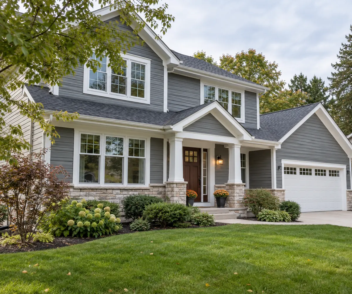 Brown Deer home exterior with replacement windows, entry door, and siding