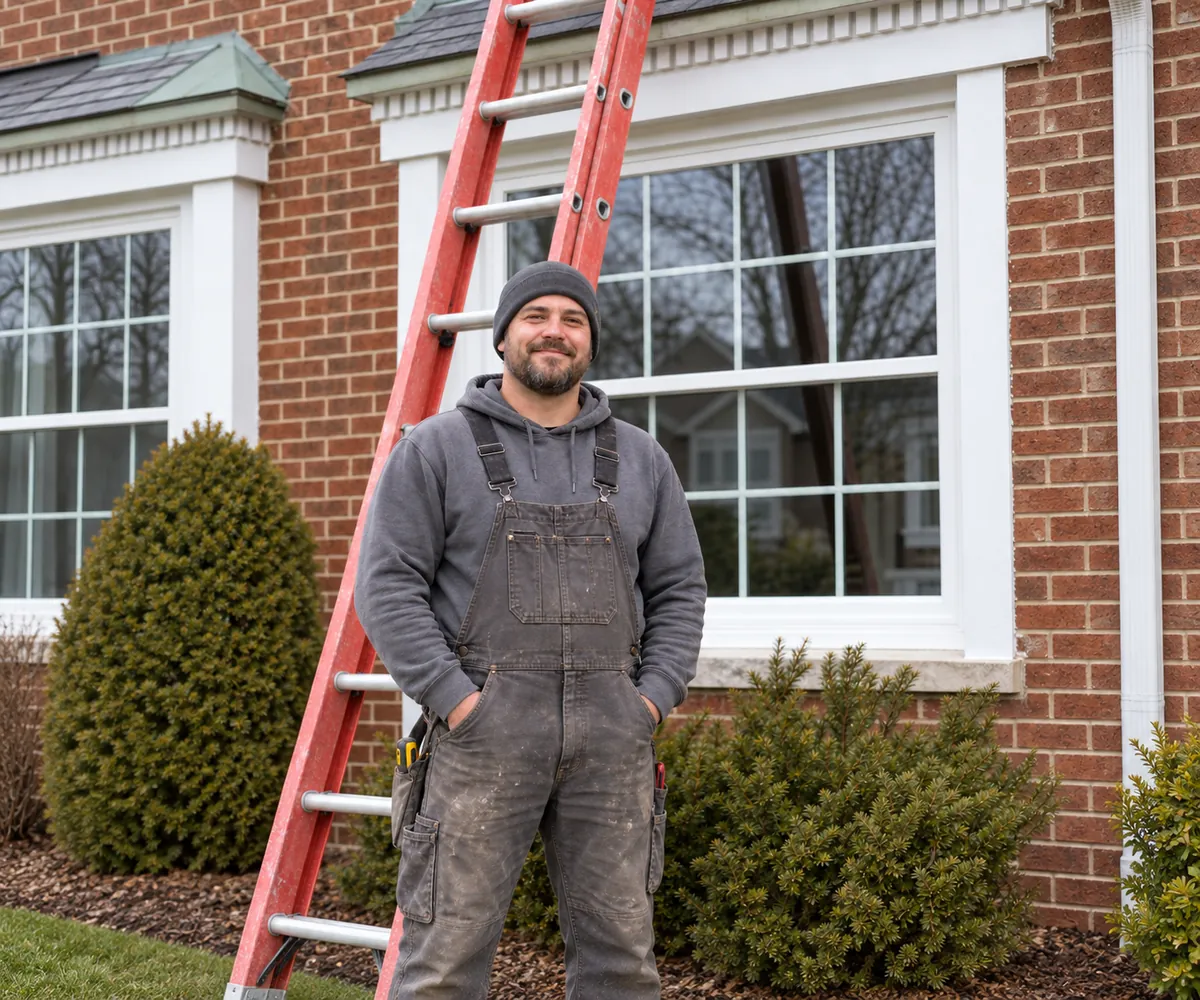 Window installer outside a Milwaukee-area brick home
