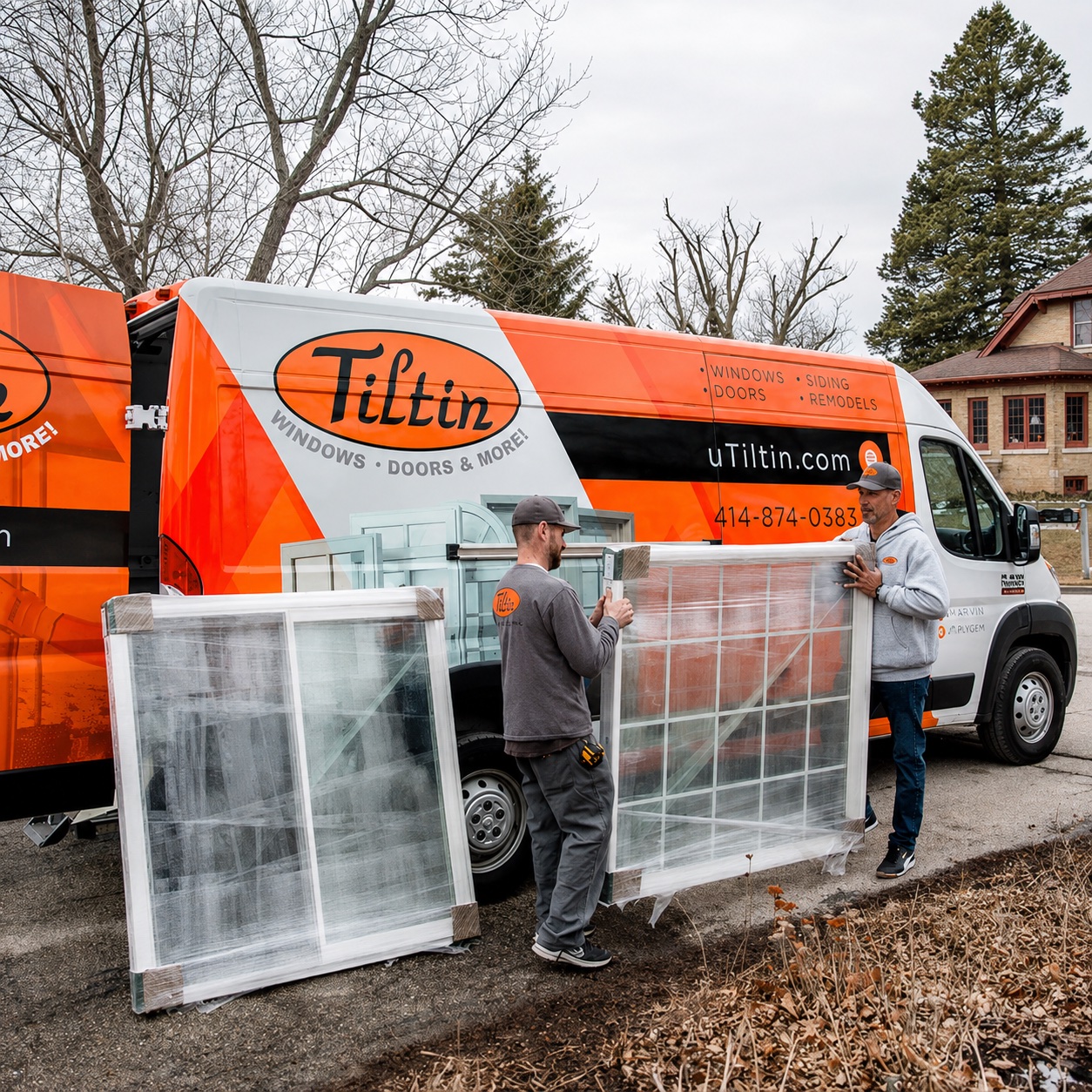 Tiltin crew unloading replacement windows