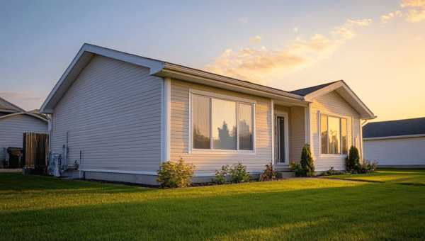 A well-maintained suburban home with spotless vinyl siding at sunset.