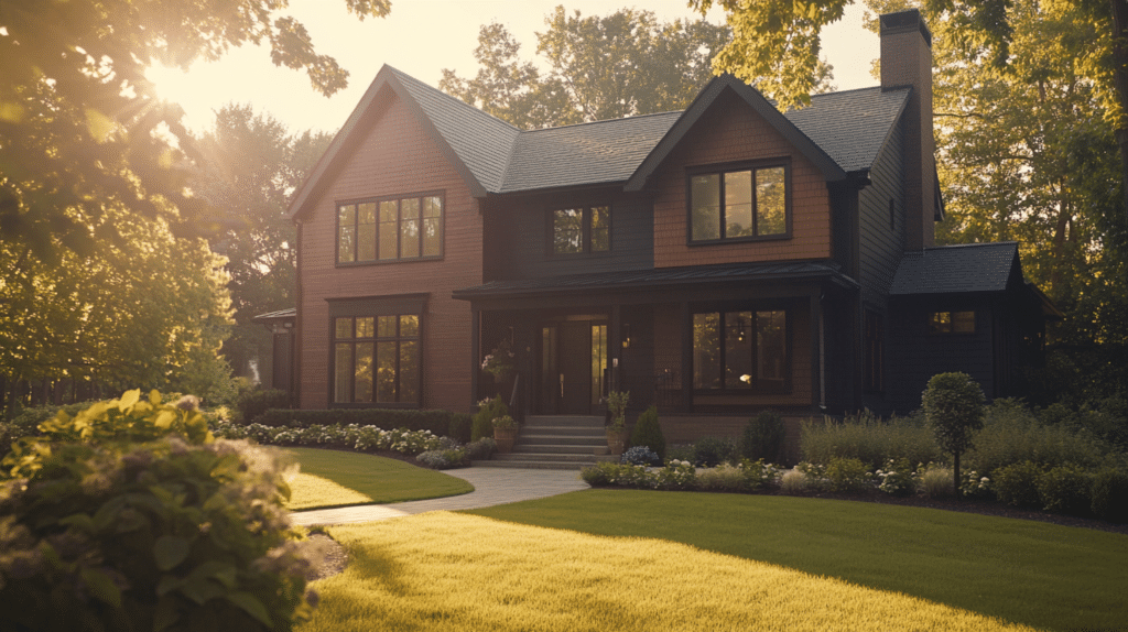 Contemporary home with engineered wood siding and modern landscaping
