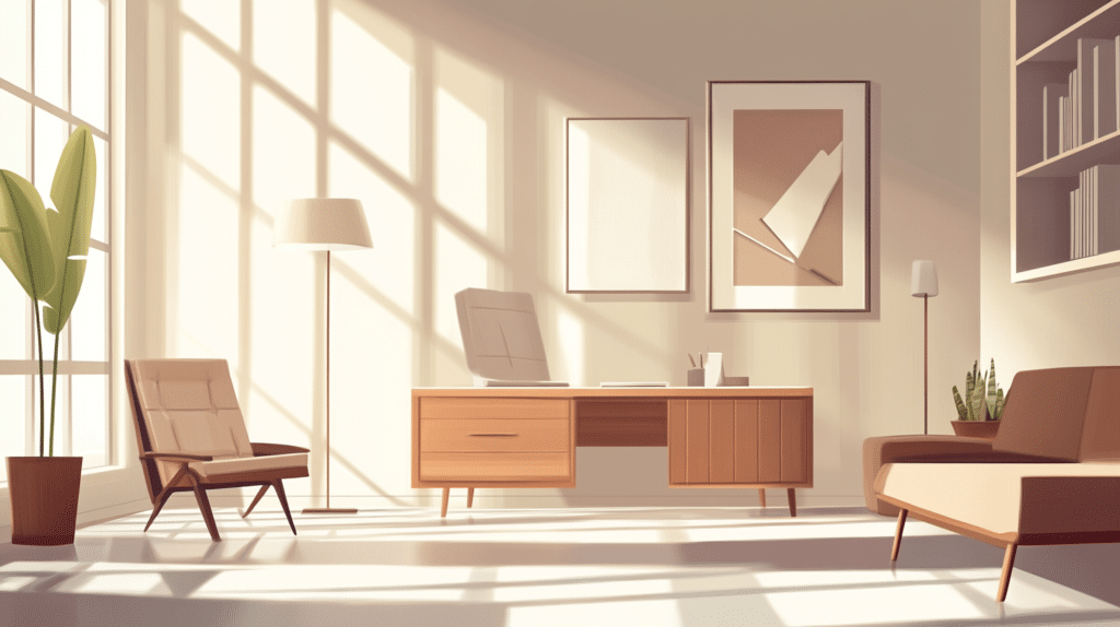 Bright converted garage space with modern office furnishings