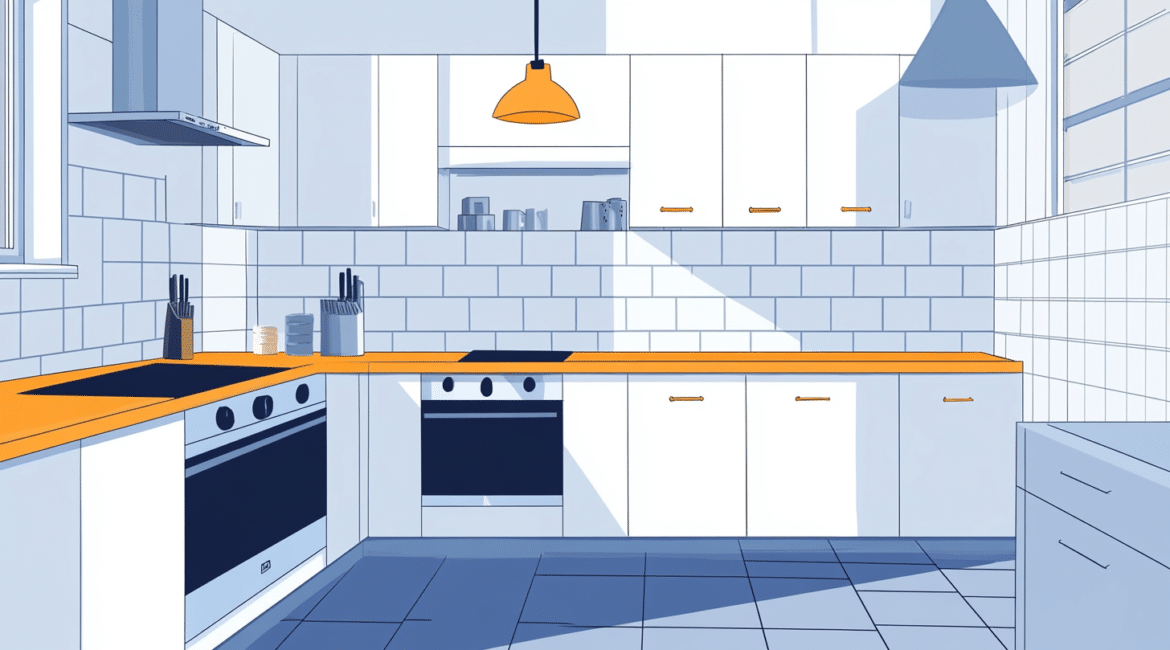 Bright modern kitchen with white cabinets and wood accents