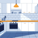 Bright modern kitchen with white cabinets and wood accents