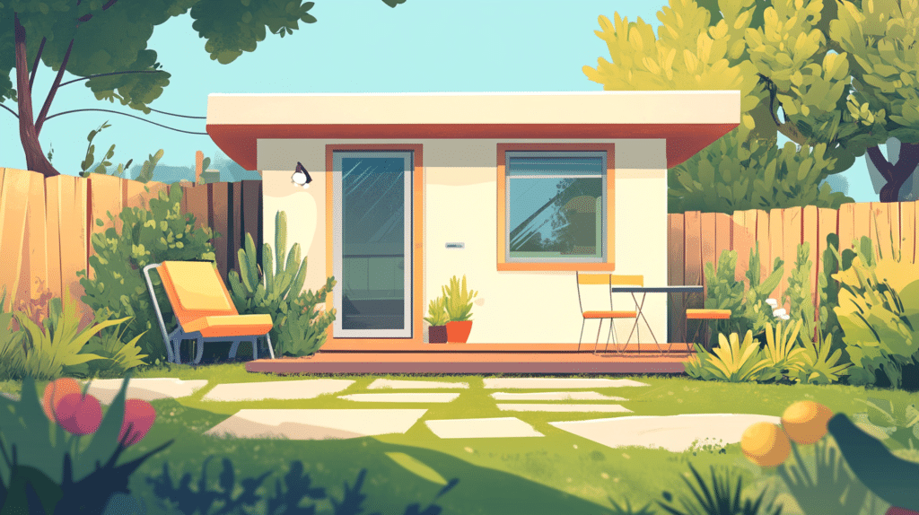 Small detached unit with modern design in a green backyard