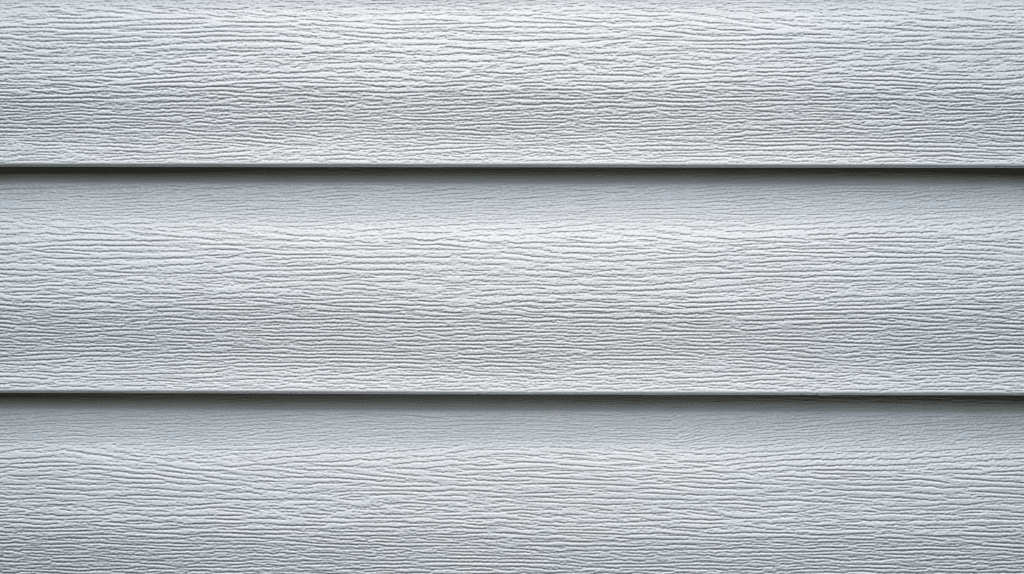 Detailed macro shot of light gray fiber cement siding panels, highlighting the realistic woodgrain texture.
