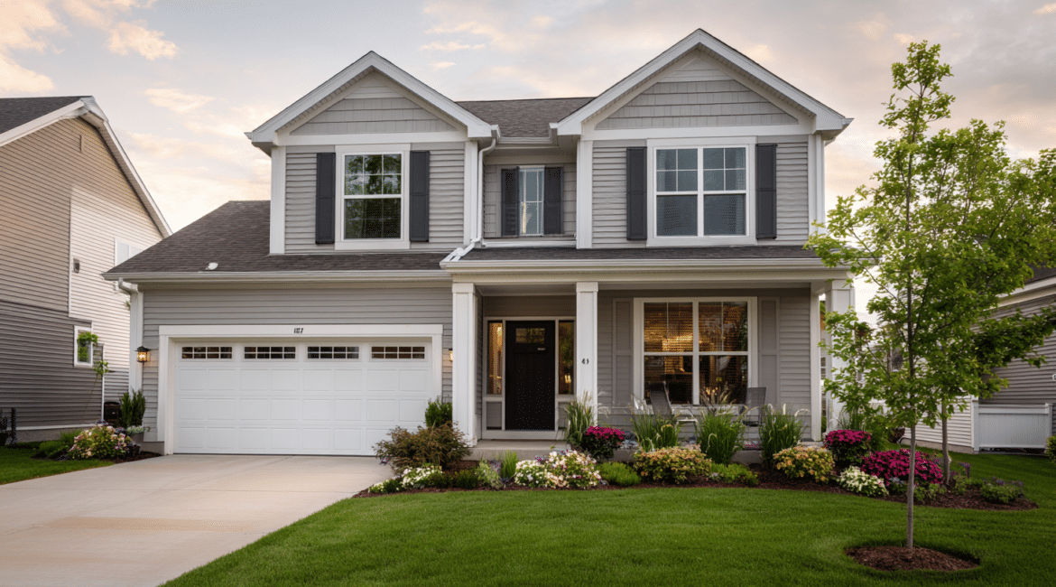 Two-story suburban home in Milwaukee with energy star certified windows and well-maintained landscaping