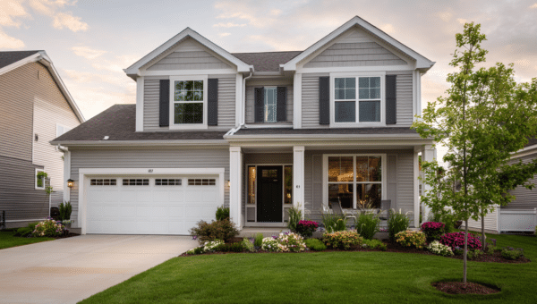 Two-story suburban home in Milwaukee with energy star certified windows and well-maintained landscaping