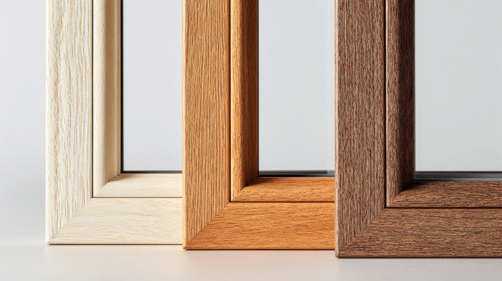 Vinyl, fiberglass, and wood-clad window frame samples for energy star certified installations