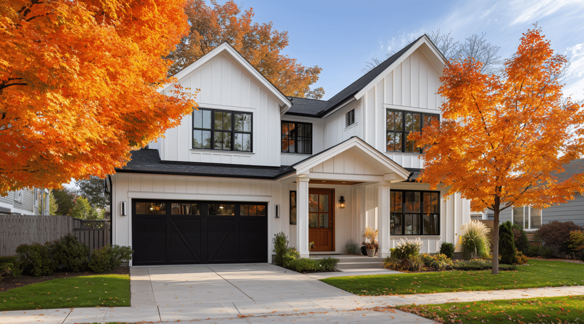 Modern Milwaukee home in fall with fresh windows and siding, ready for winter